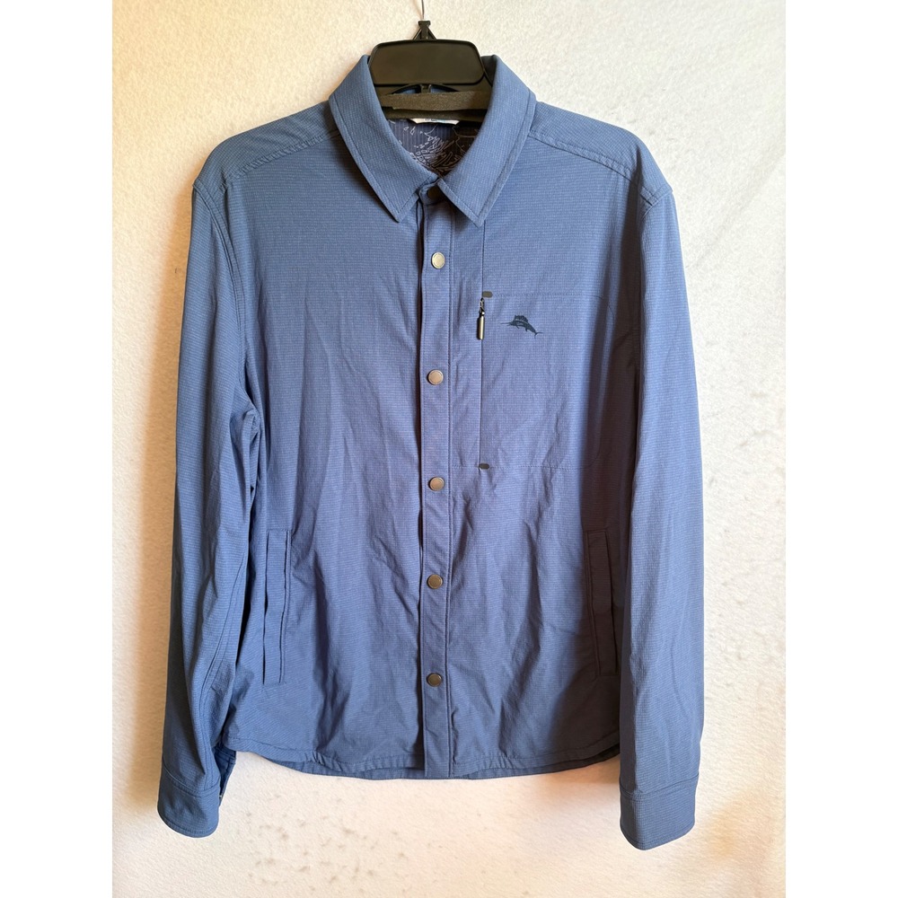 Tommy Bahama IslandZone Mens Blue Snap Front Shirt Jacket Performance Tech M